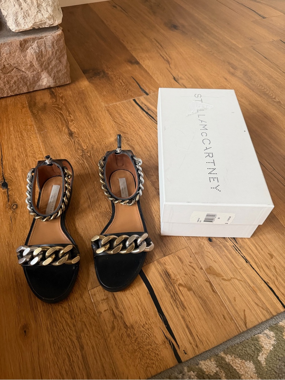 Stella McCartney Black Sandals with Mixed-Metal Chain Trim